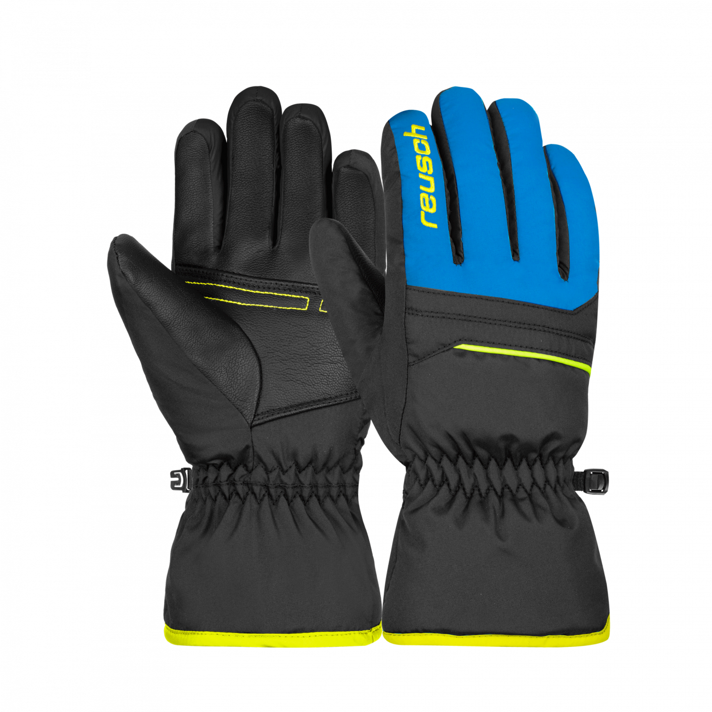 Reusch Alan Black/Bril Blue/Safety Yellow Ski Gloves for Kids