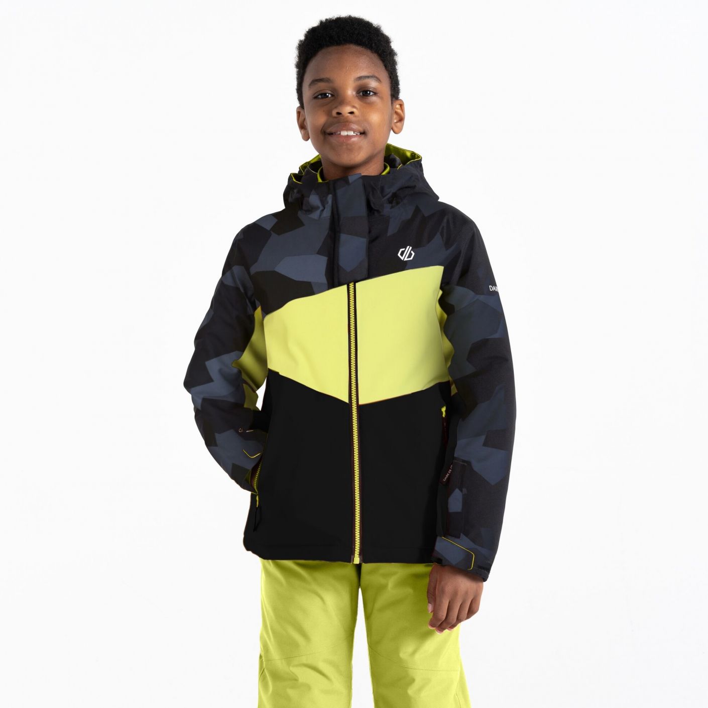 Dare2b Humor II Yellow Black Camo Ski Jacket Kids