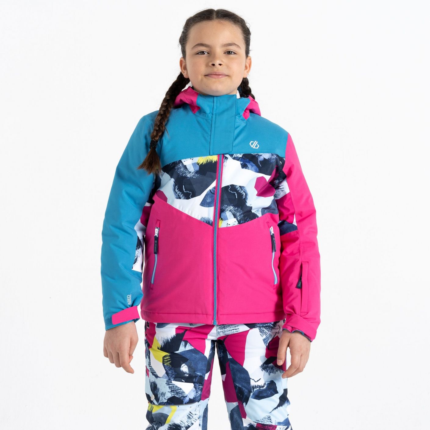 Dare2b Humour II Blue Pink Mountain Print Ski Jacket for Girls