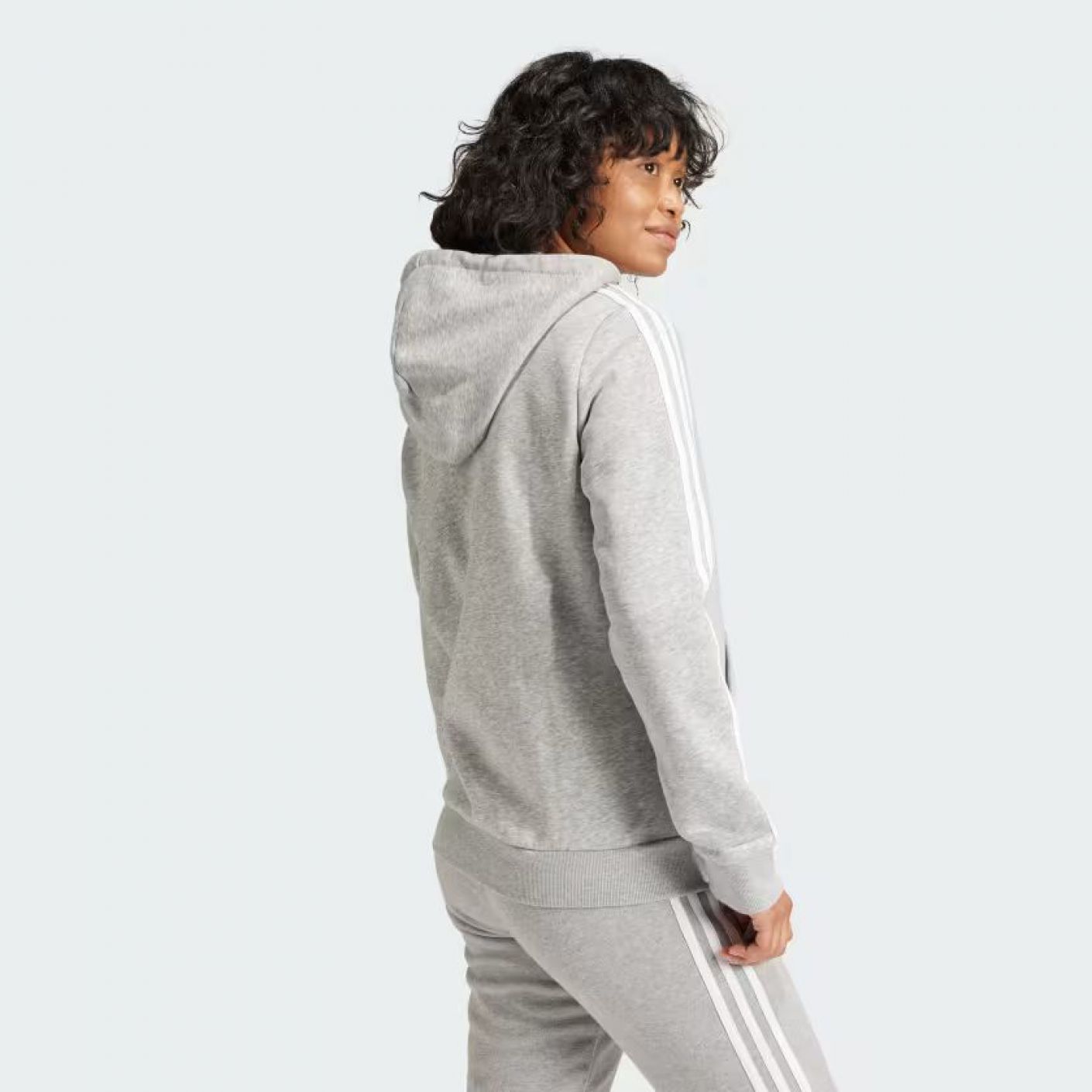 Adidas Felpa Essential Fleece 3 Stripes Full Zip Medium Grey/White da Donna