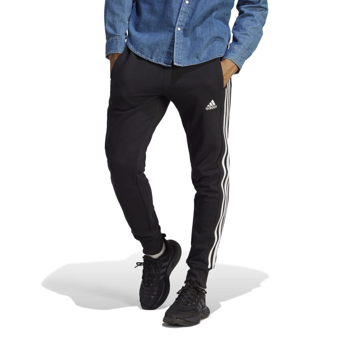 Adidas Pantaloni Essential Terry 2Stripes Black/White da Uomo