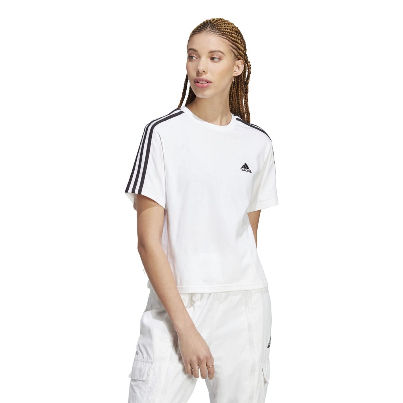 Adidas T-Shirt Essential 3Stripes White/Black da Donna