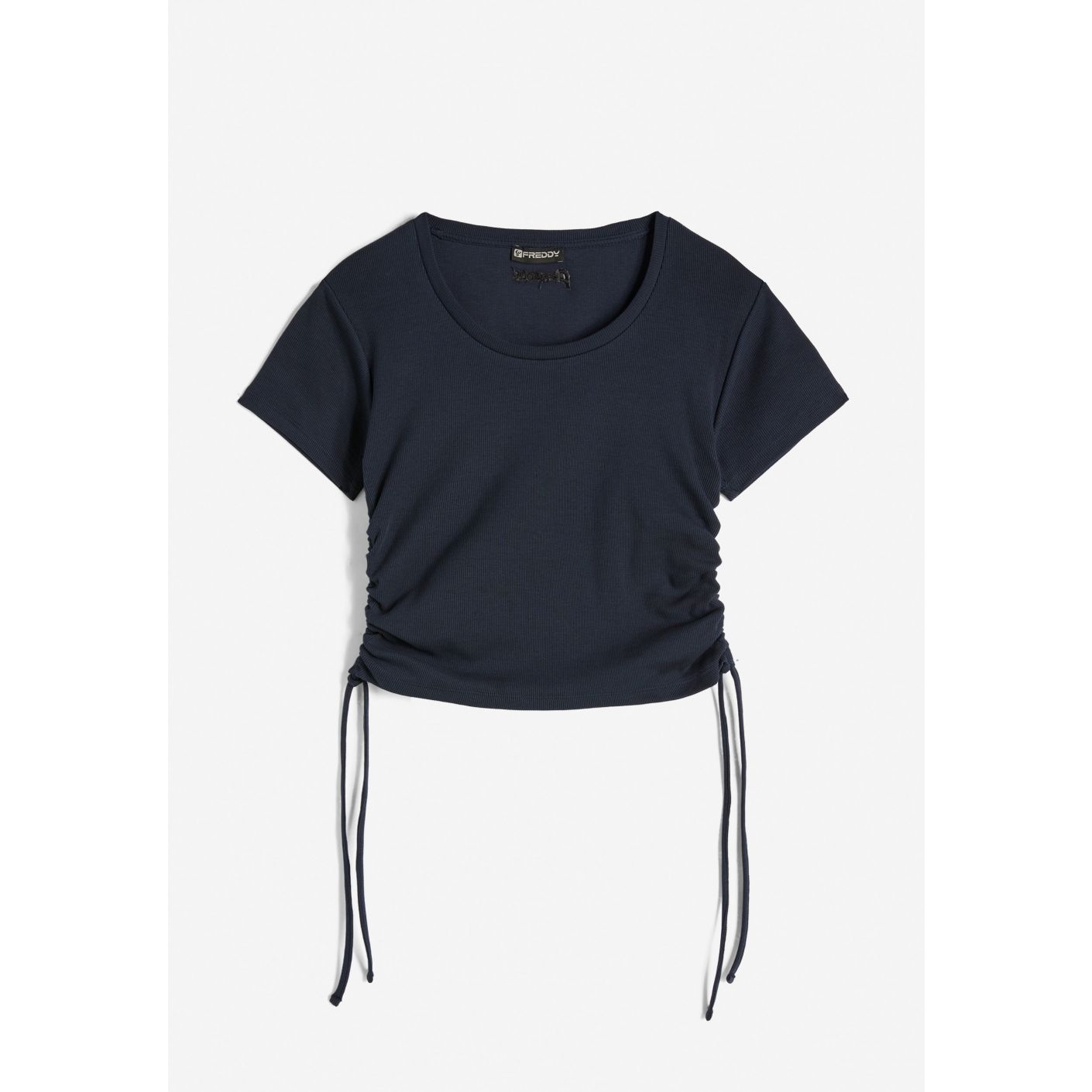 Freddy Slim Fit Ribbed T-Shirt with Laces Blue for Women