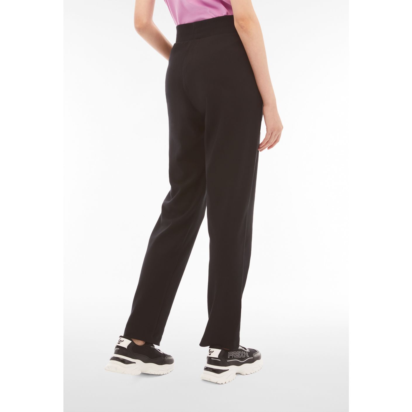 Freddy Women's Black Straight Leg Interlock Cotton Trousers