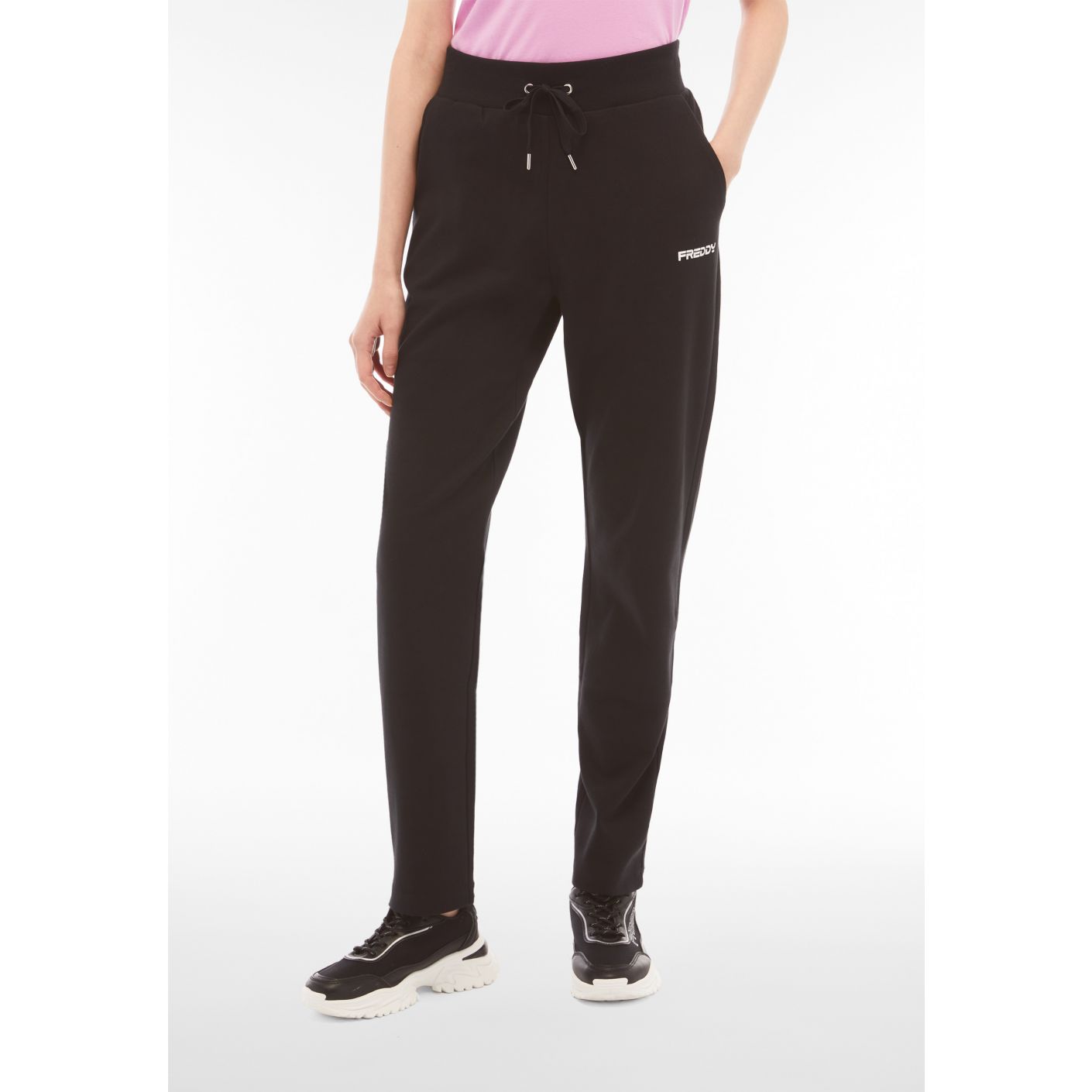 Freddy Women's Black Straight Leg Interlock Cotton Trousers