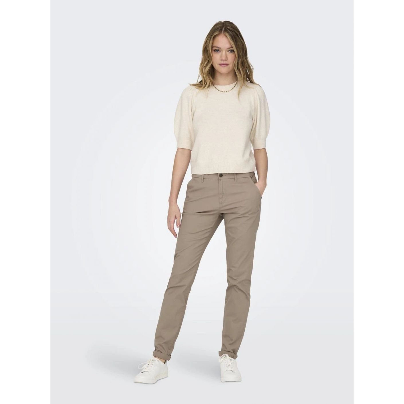 Only Pantaloni Classic Chinos Brown/Silver Mink da Donna
