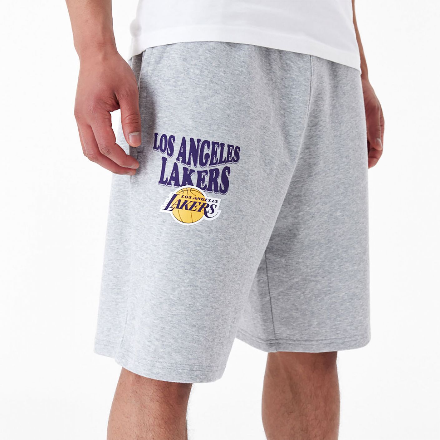 New Era LA Lakers NBA Script Grey Shorts