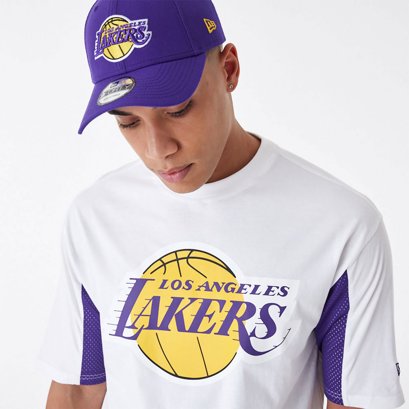 New Era T-Shirt Oversize LA Lakers NBA Mesh Panel Bianca