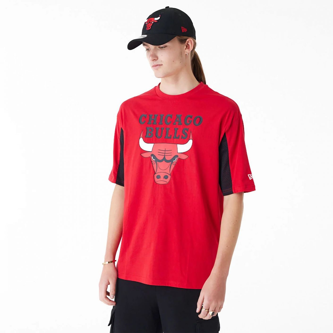 New Era Oversized T-Shirt Chicago Bulls NBA Mesh Panel Red