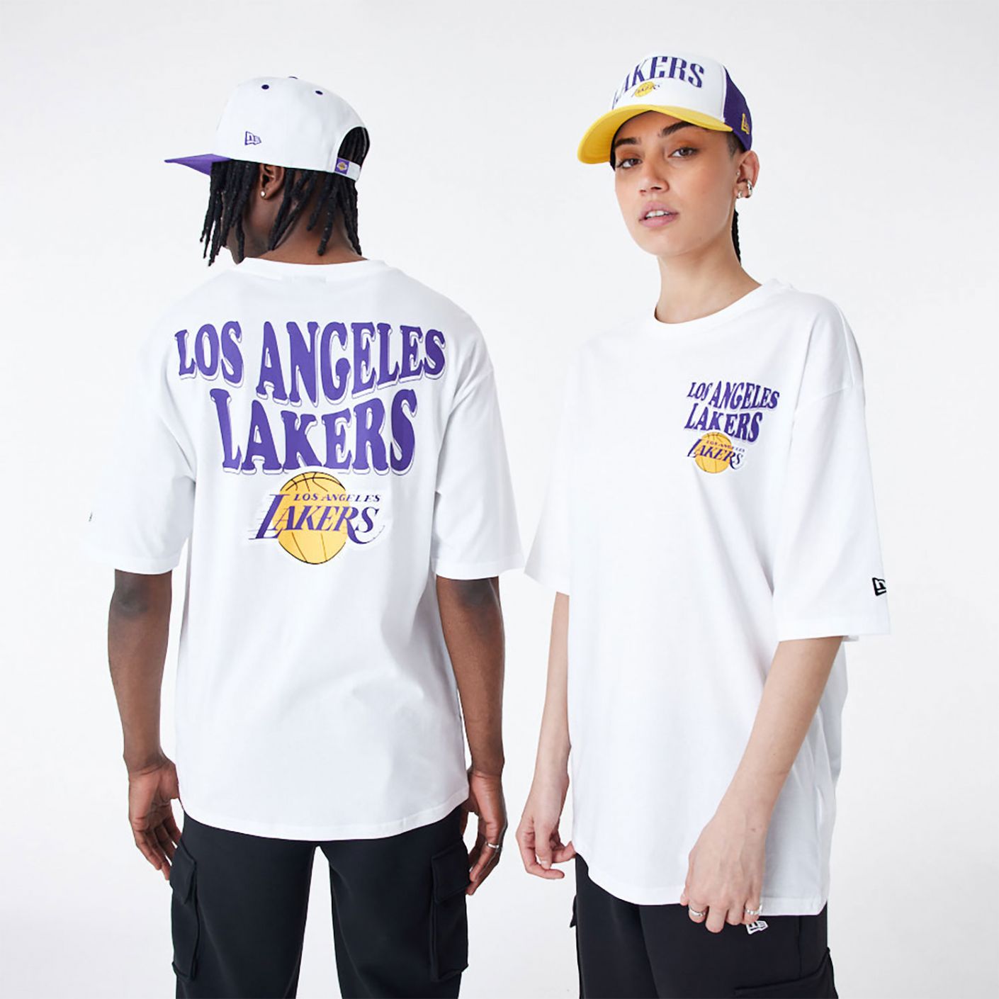 New Era Oversize-T-Shirt LA Lakers NBA Script Weiß