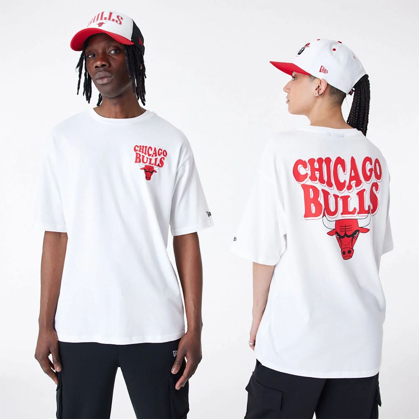 New Era Chicago Bulls NBA Script Oversized T-Shirt White