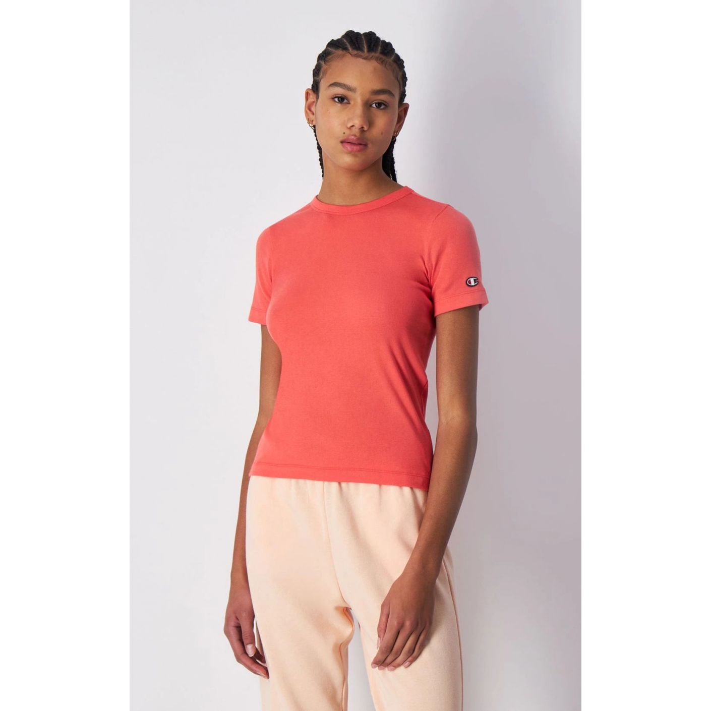 Champion Women's Peach Patch Logo Crew Neck T-Shirt