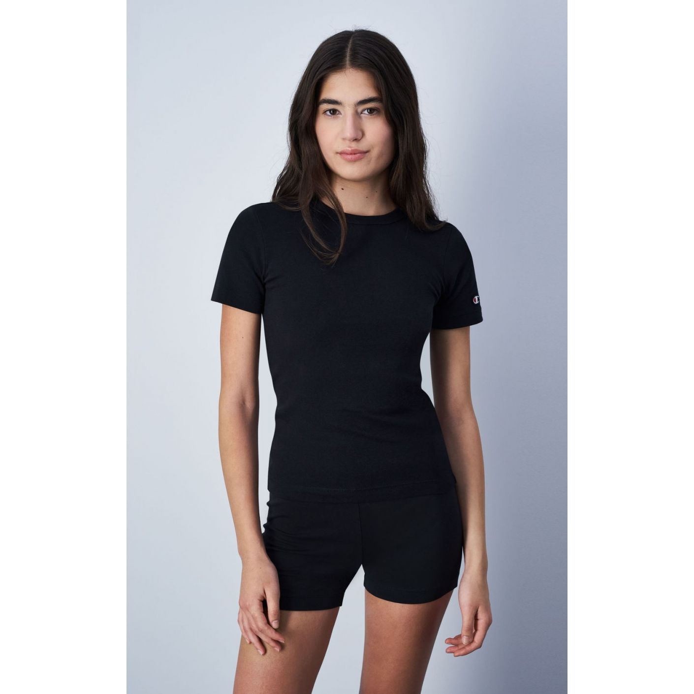 Champion Women's Black Patch Logo Crew Neck T-Shirt