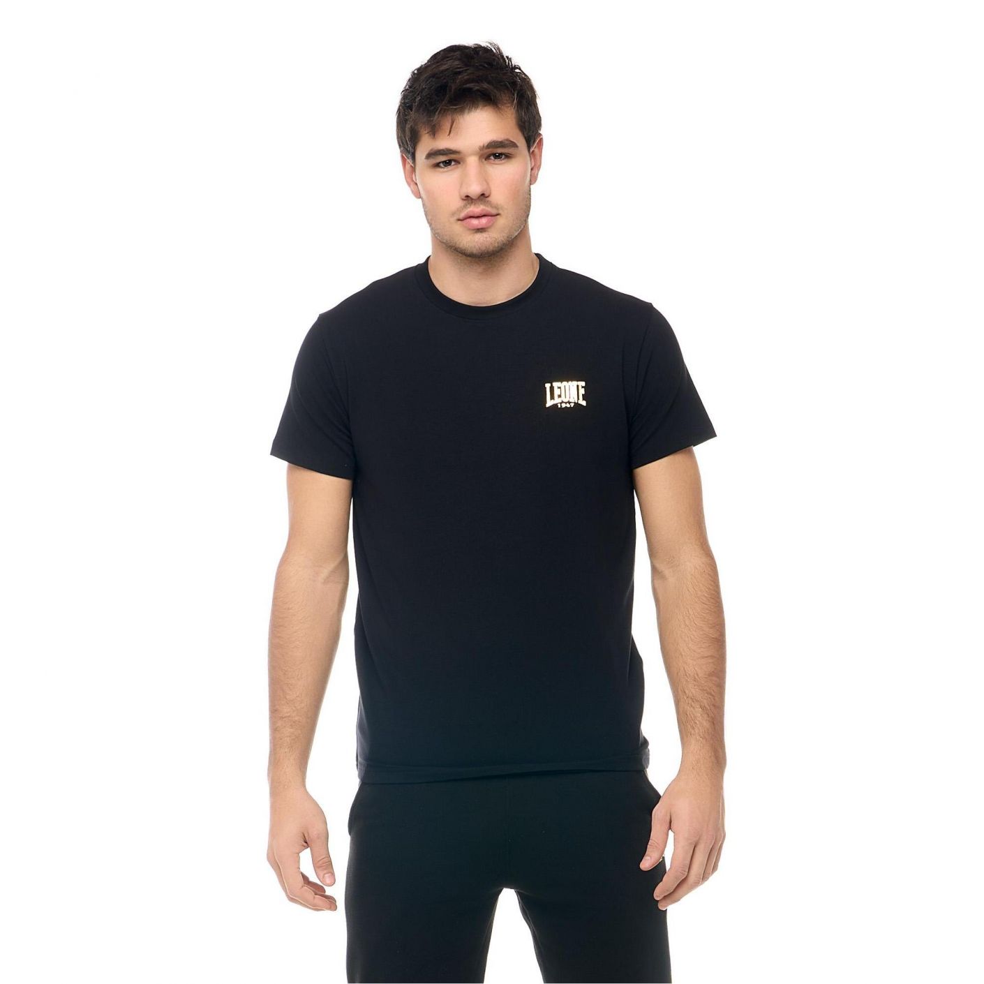 Leone T-Shirt in cotone New Gold Nera da Uomo