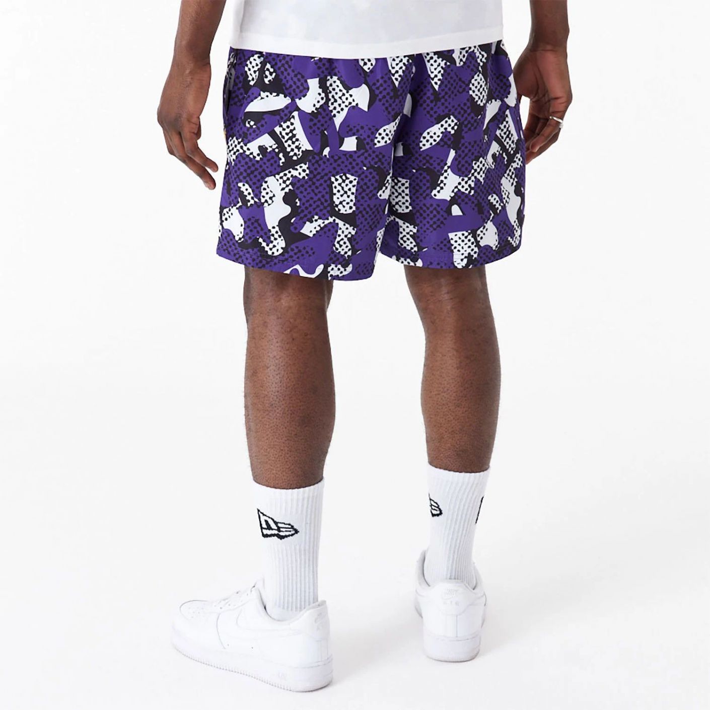 New Era Men's LA Lakers NBA All Over Print Purple Shorts