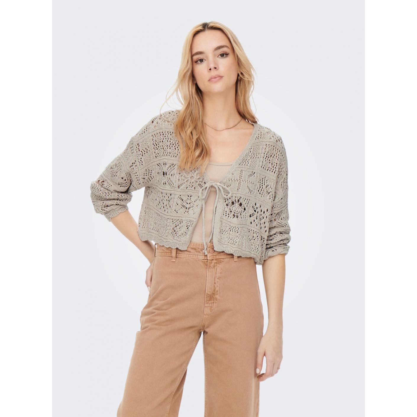 Only Women's Beige 7/8 Knit Cardigan