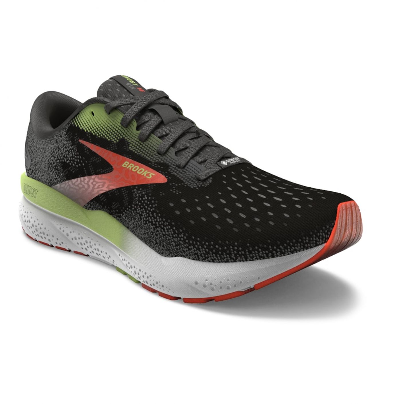 Brooks Ghost 16 GTX Black/MAndarin Red/Green da Uomo