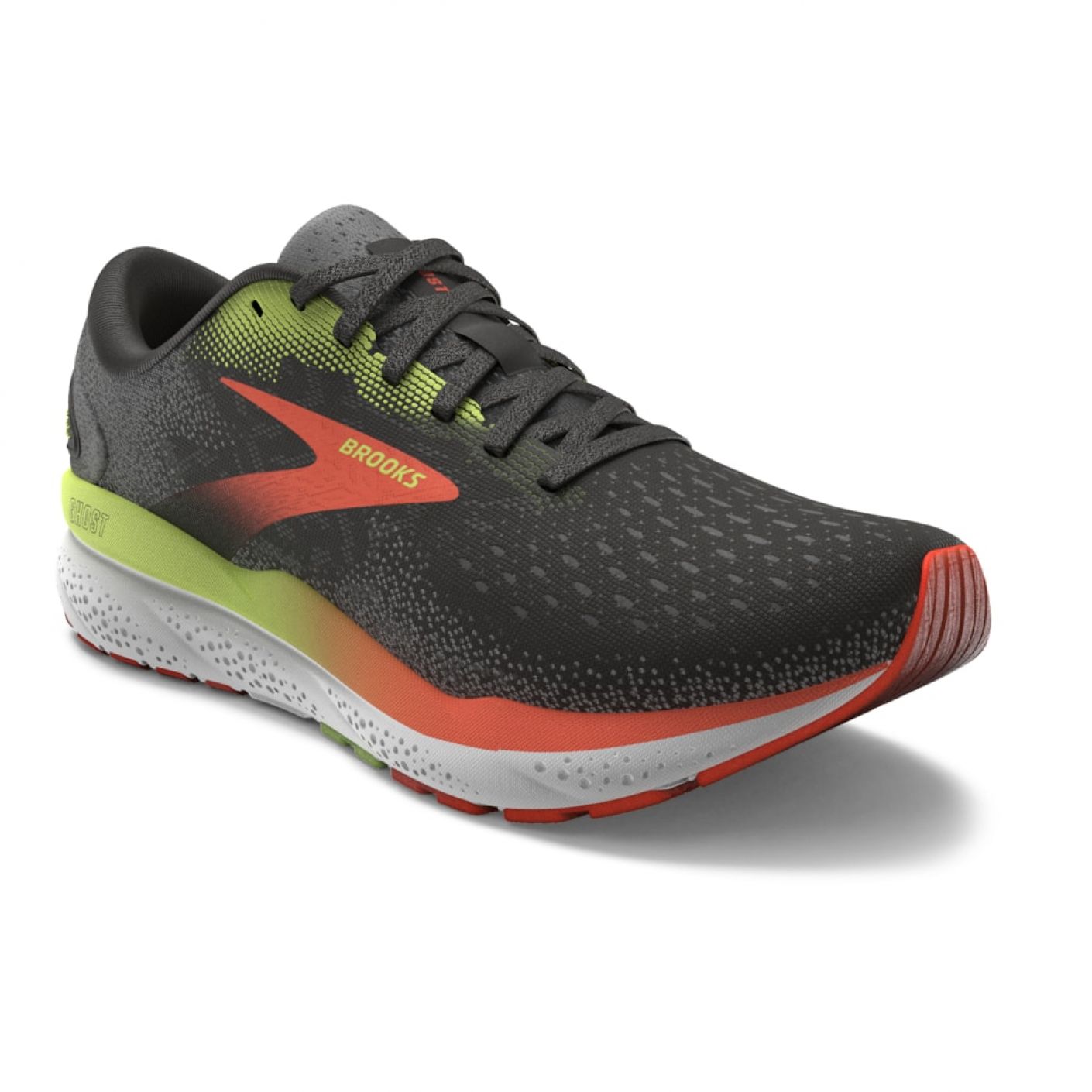 Brooks Ghost 16 Black/Mandarin Red/Green da Uomo