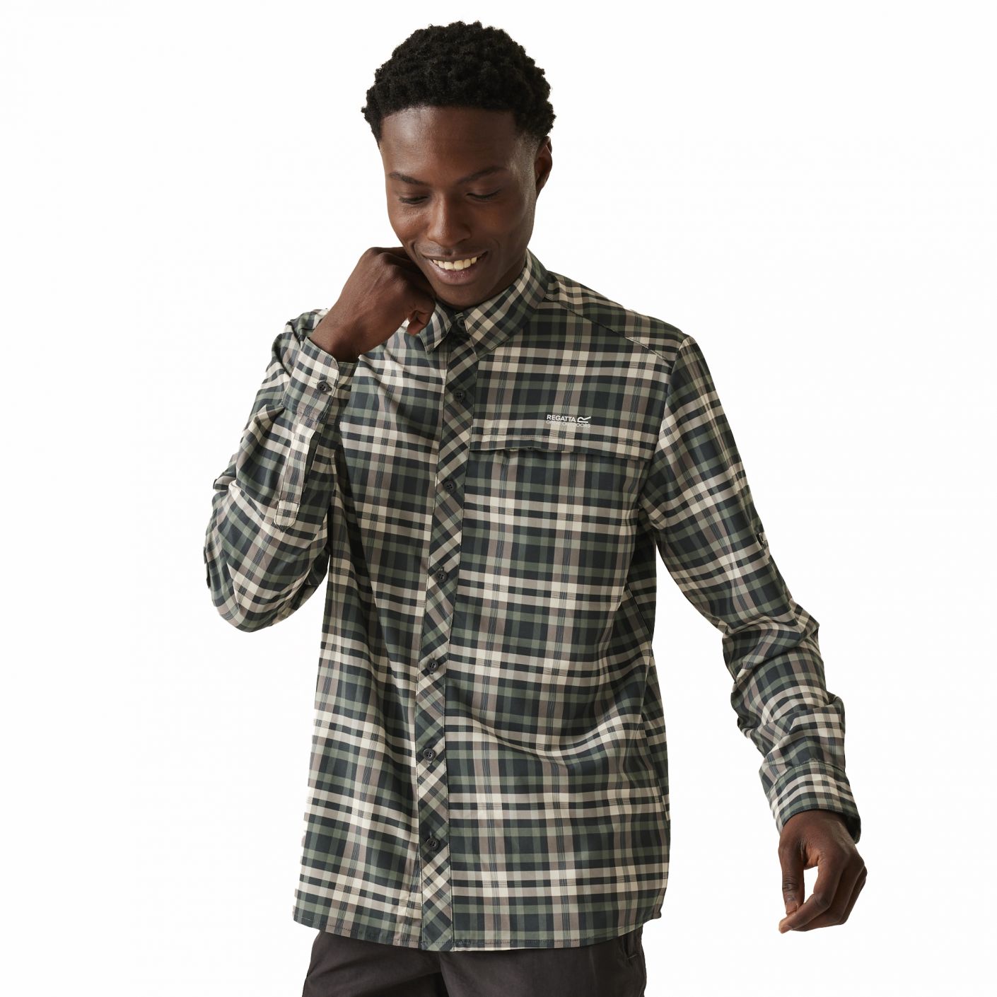 Regatta Camicia Travel Packaway Agave Green Check da Uomo