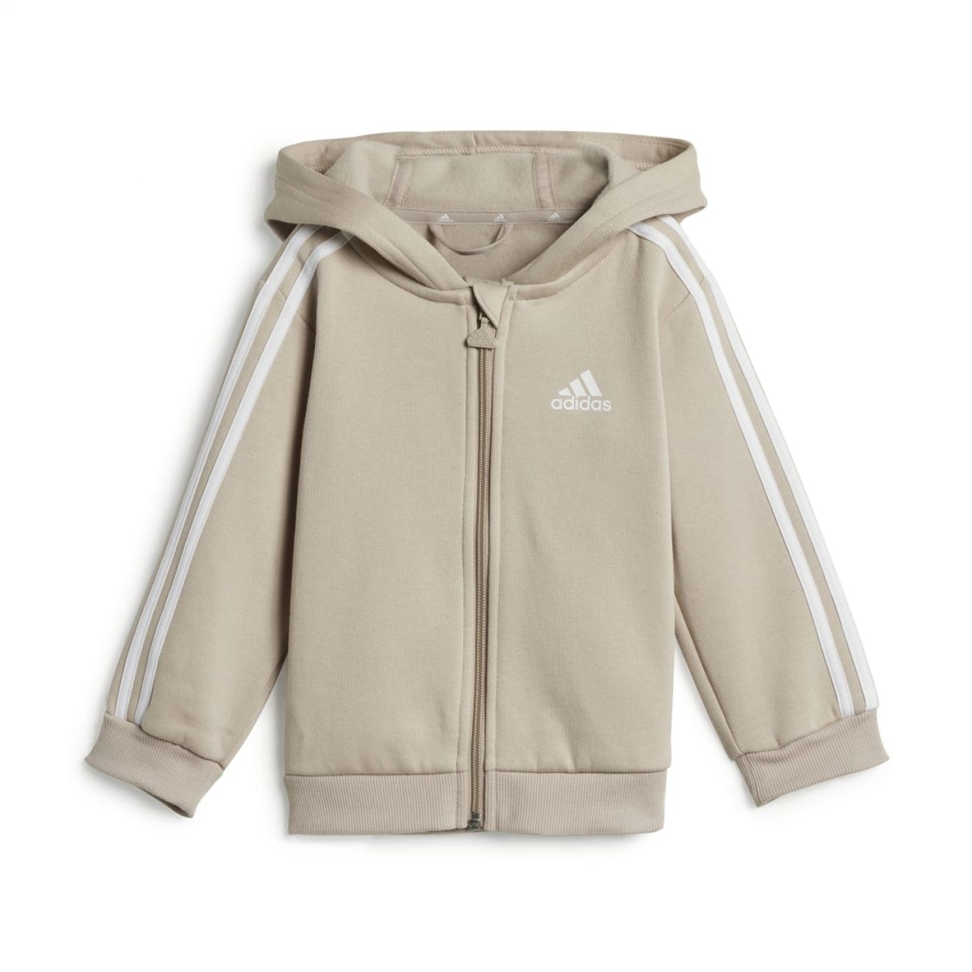 Adidas Infants Essentials Three Stripes Full Zip  Fleece Jogger With Hood (Gender Neutral) Wonbei/White