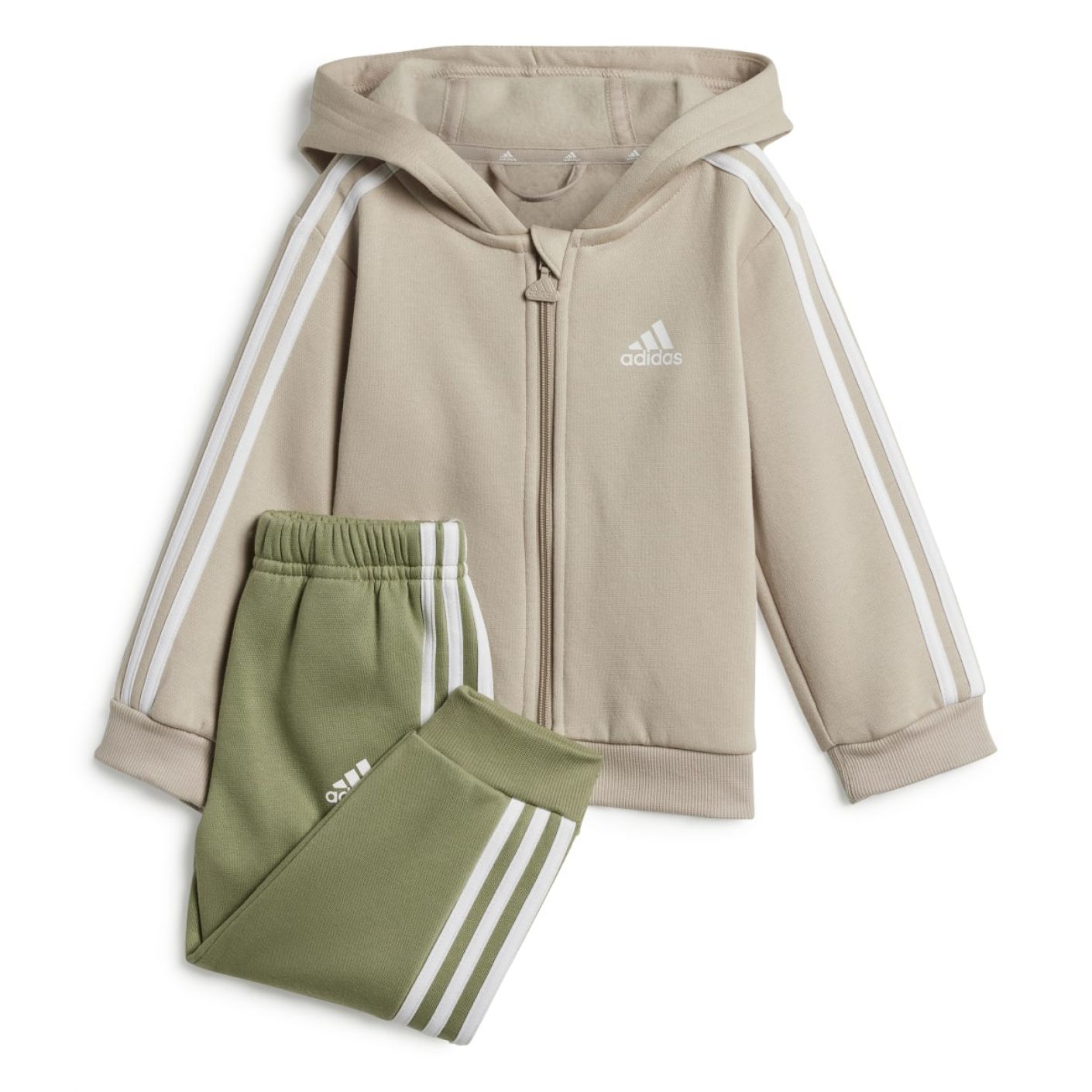 Adidas Infants Essentials Three Stripes Full Zip  Fleece Jogger With Hood (Gender Neutral) Wonbei/White