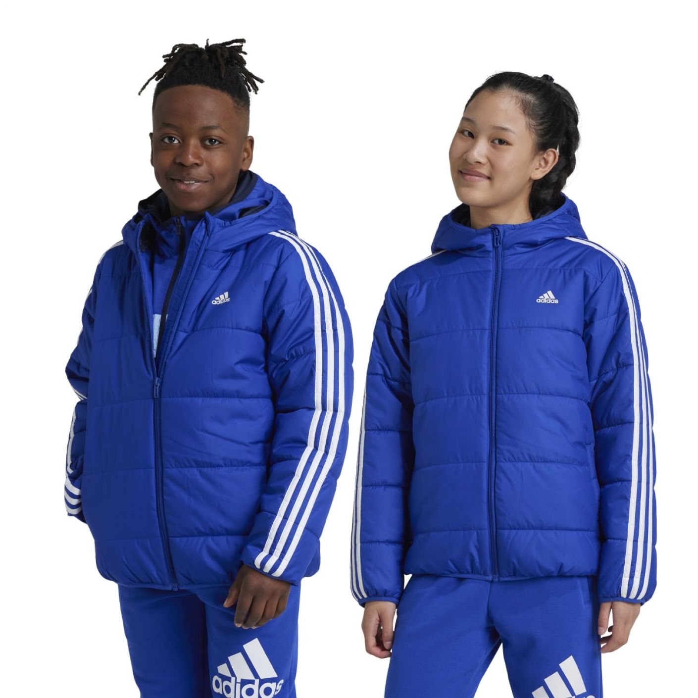 Adidas Essentials 3 Stripes Padded Jacket Selubl/White dad Ragazzi