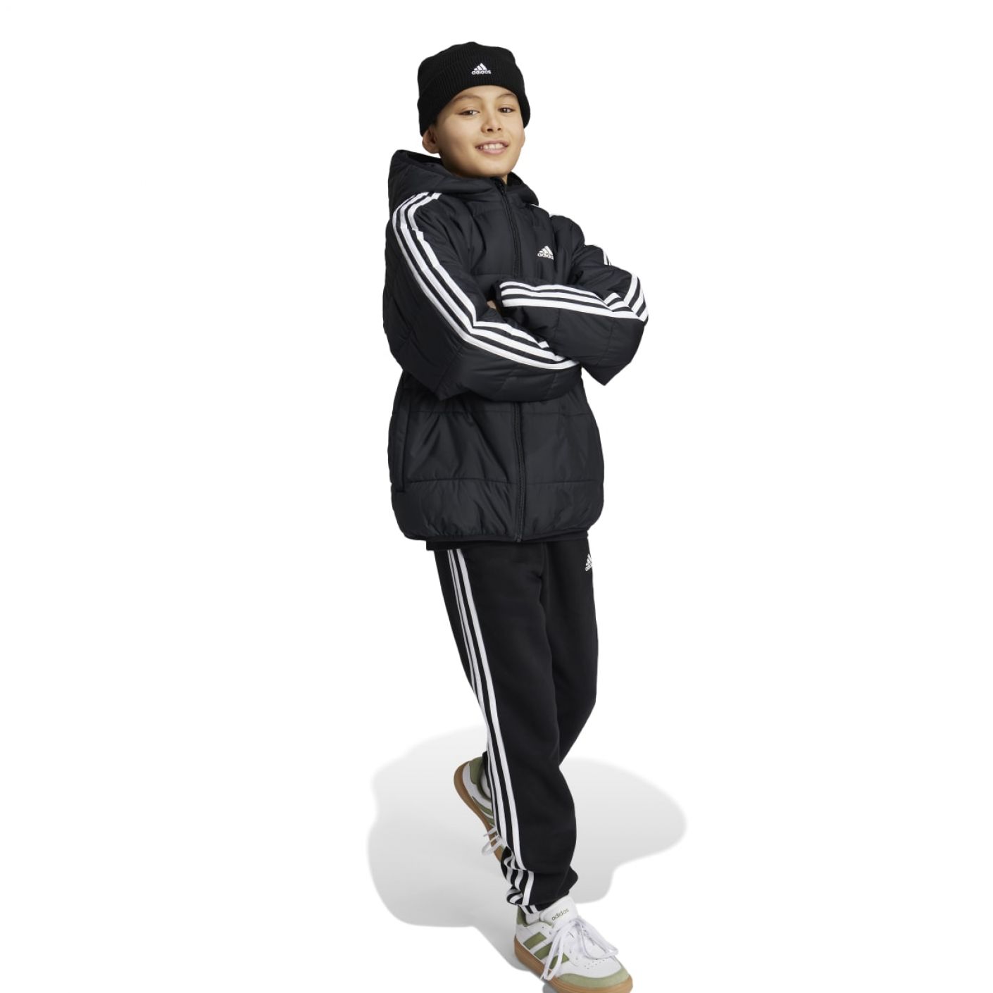 Adidas Essentials 3 Stripes Padded Jacket Black/White da Bambino