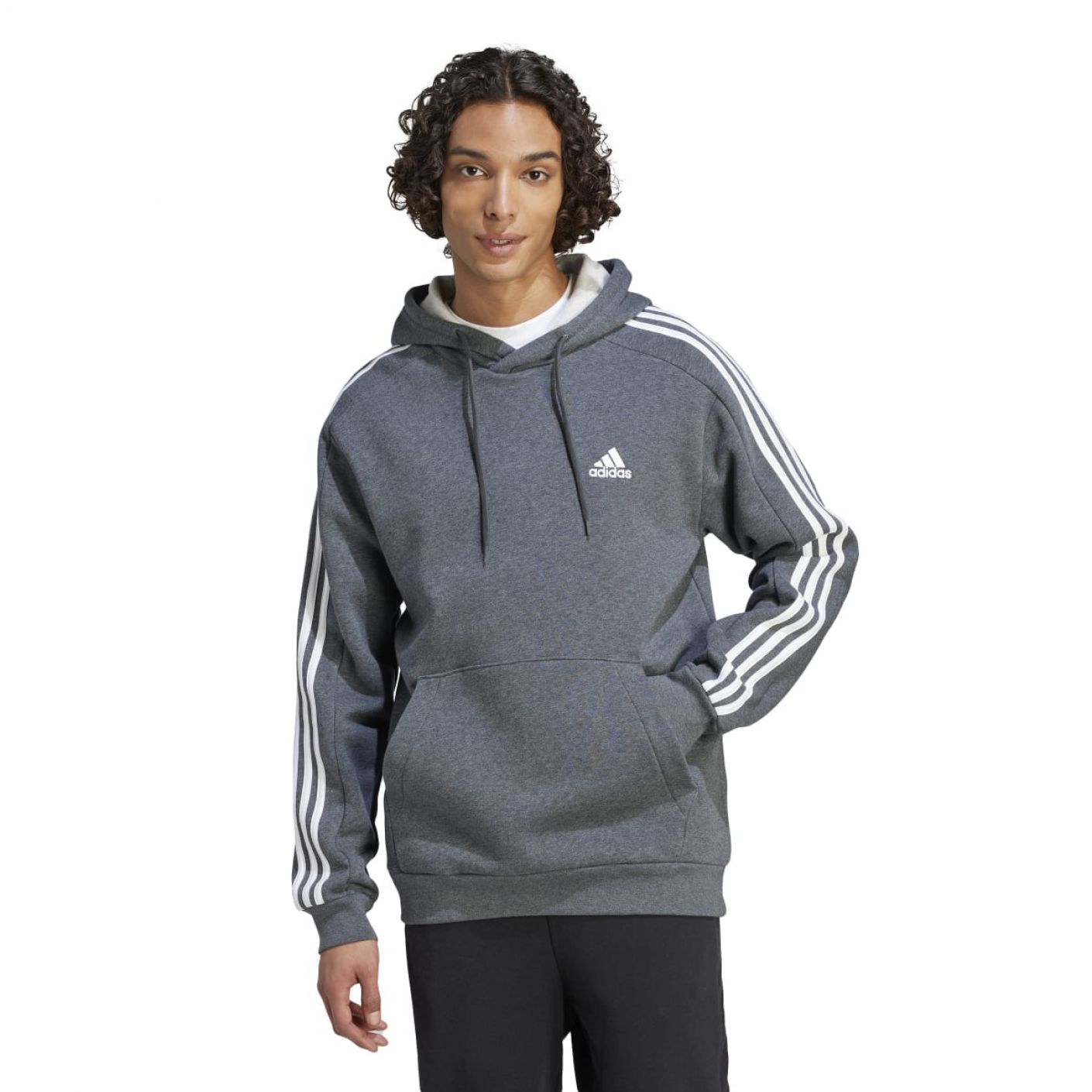 Adidas Essentials Fleece 3-Stripes Hoodie Dgreyh da Uomo