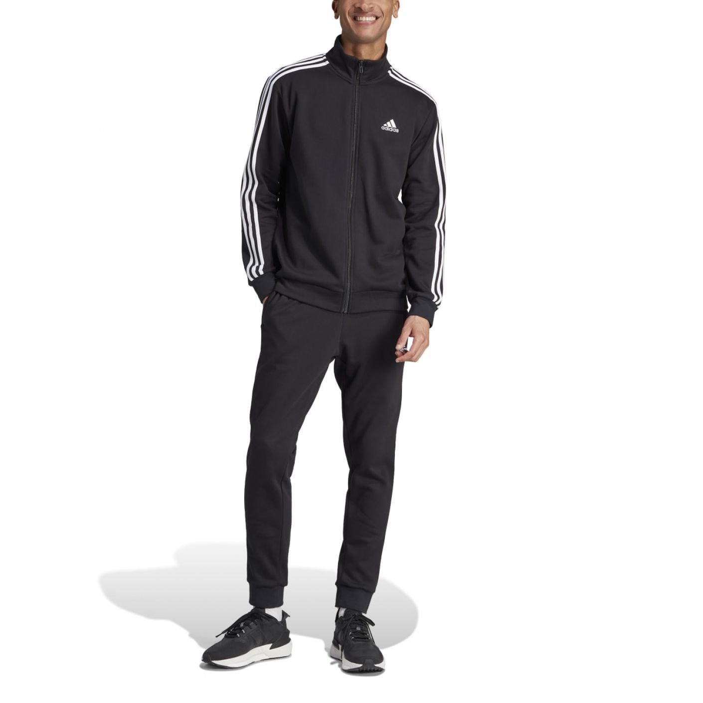 Adidas Sportswear Basic 3 Stripes Fleece Tracksuit Black da Uomo