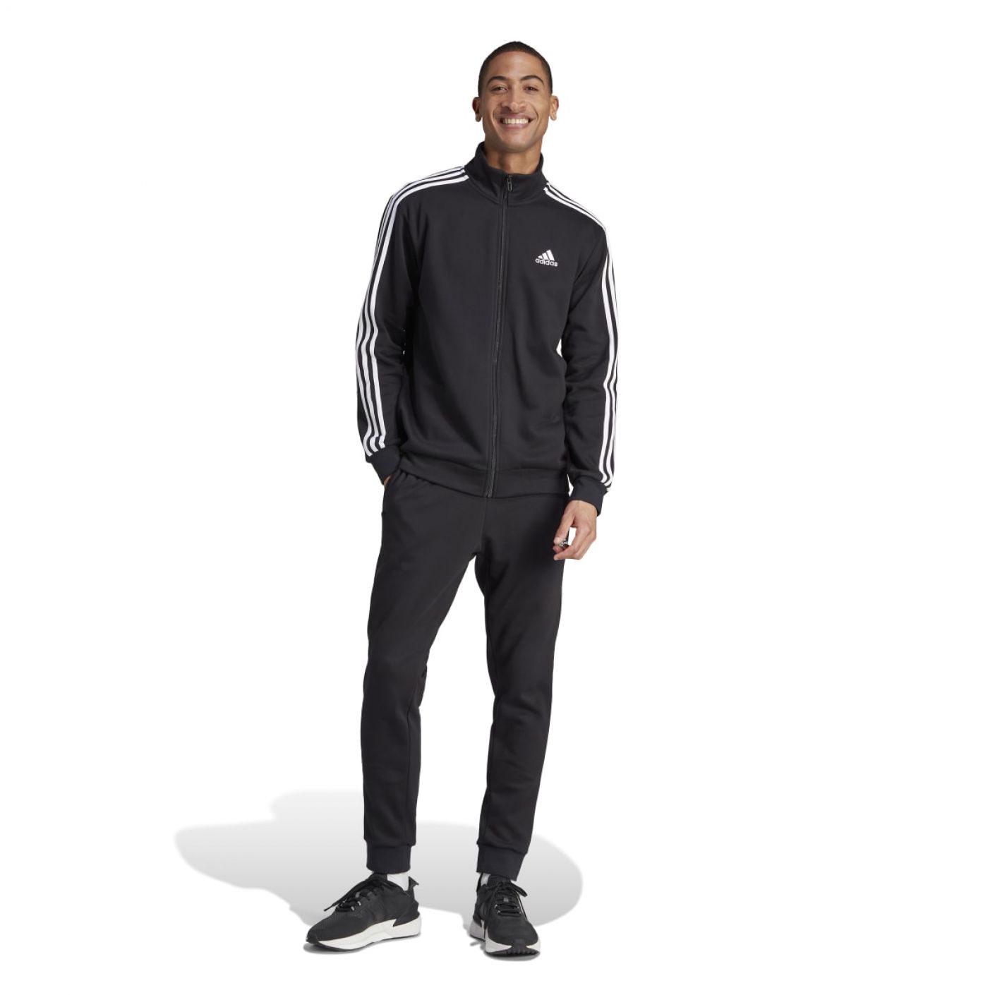 Adidas Sportswear Basic 3 Stripes Fleece Tracksuit Black da Uomo