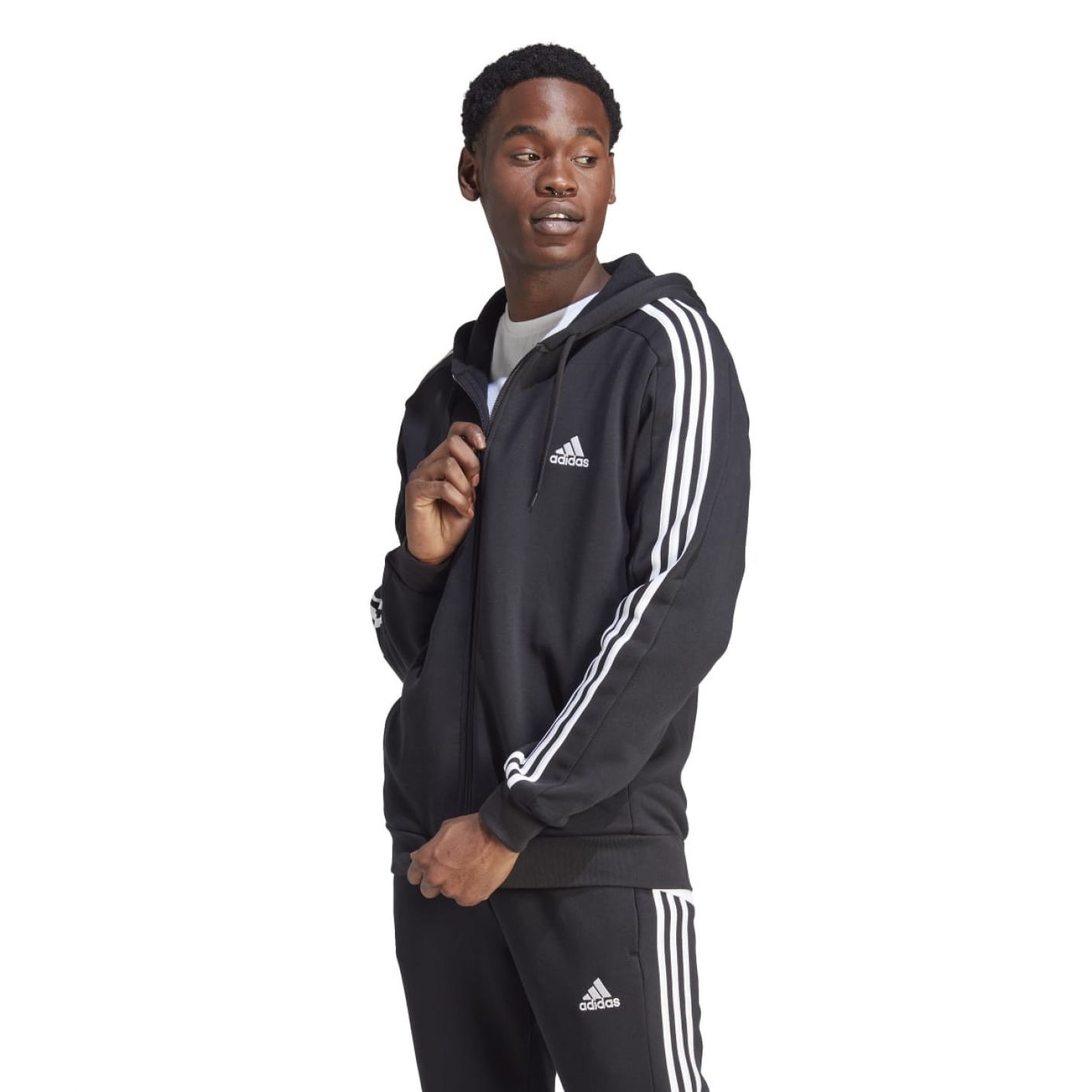 Adidas Essentials Fleece 3-Stripes Full-Zip Black da Uomo