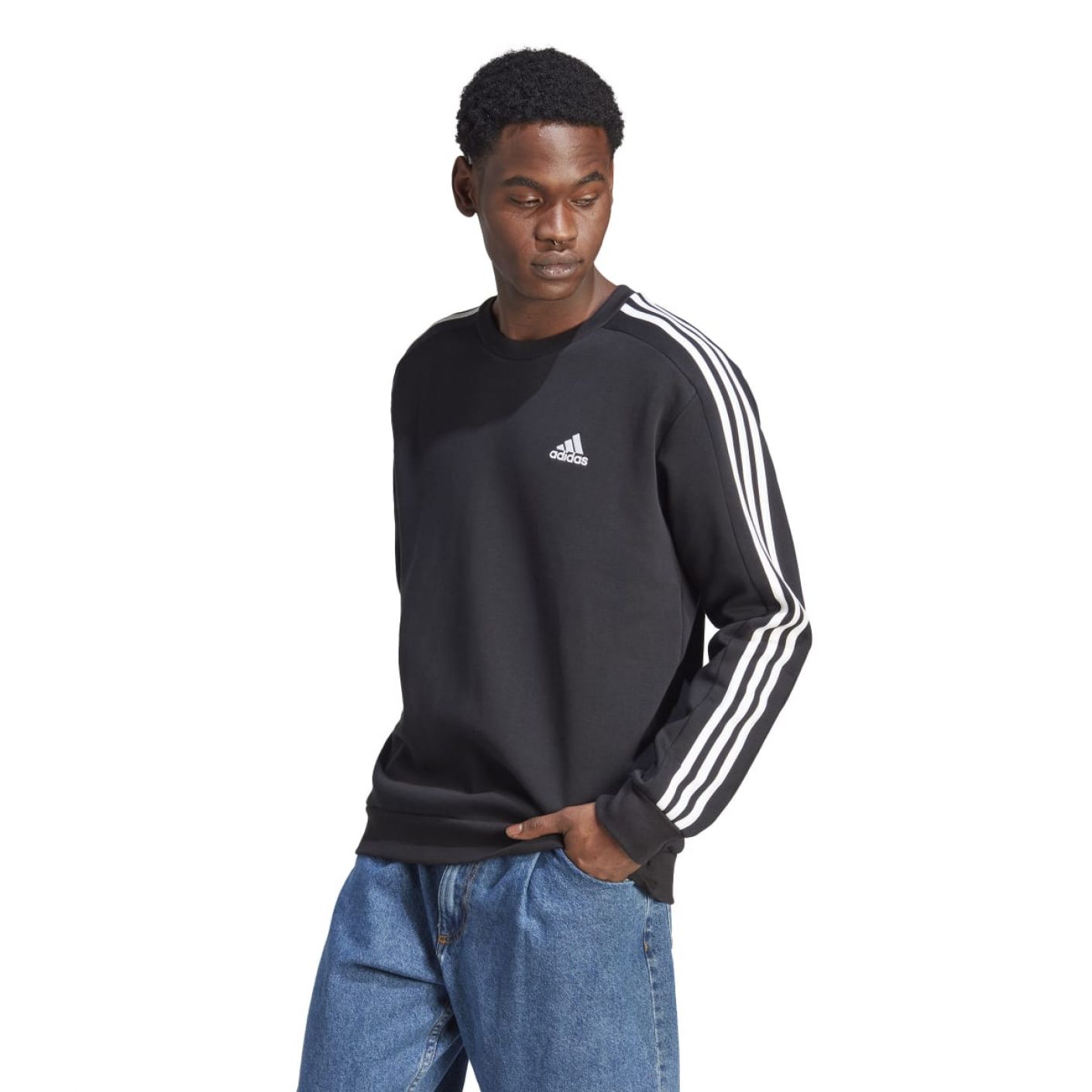 Adidas Essentials Fleece 3-Stripes Sweatshirt Black da Uomo