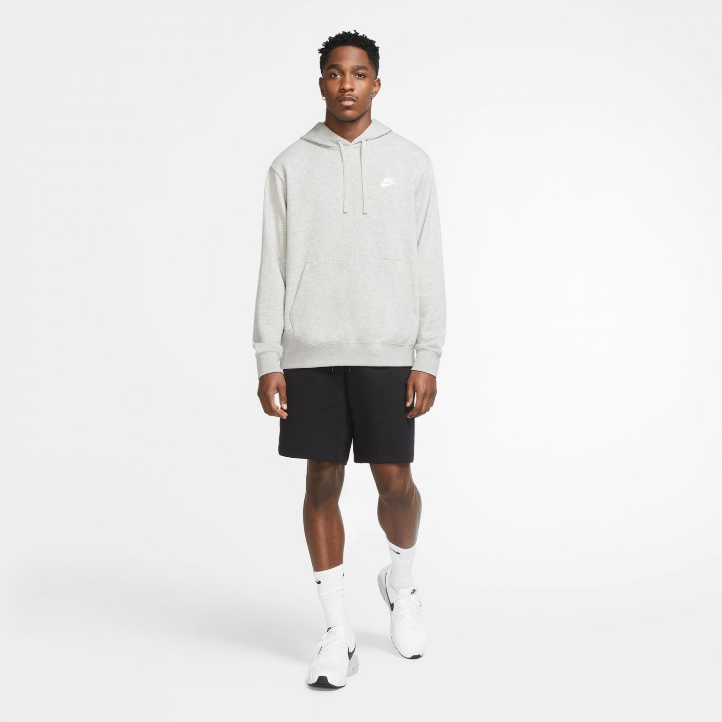 Nike Sportswear Club Men's Pullover Hoodie Dk Gray Heather/Matte Silver/White