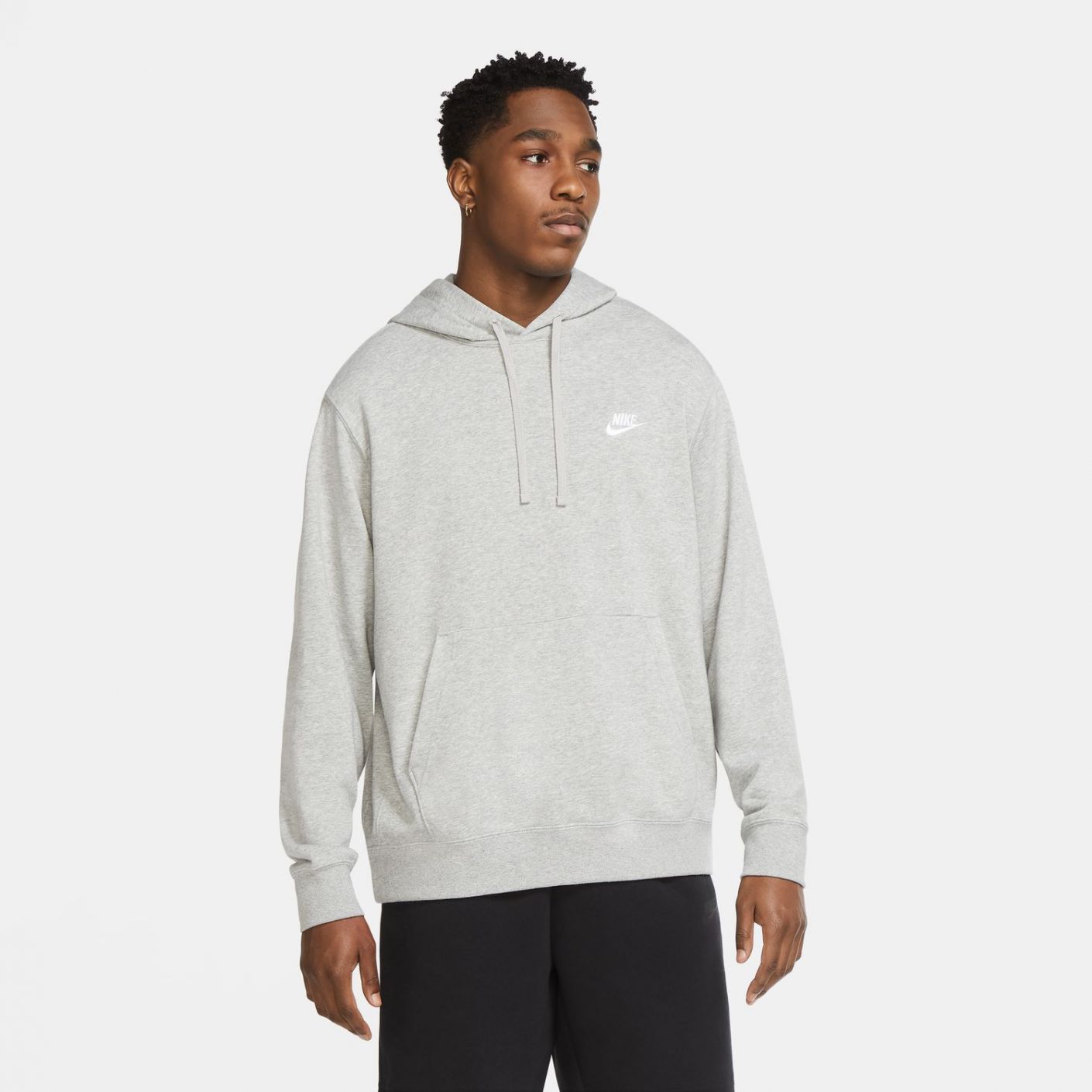 Nike Sportswear Club Men's Pullover Hoodie Dk Gray Heather/Matte Silver/White