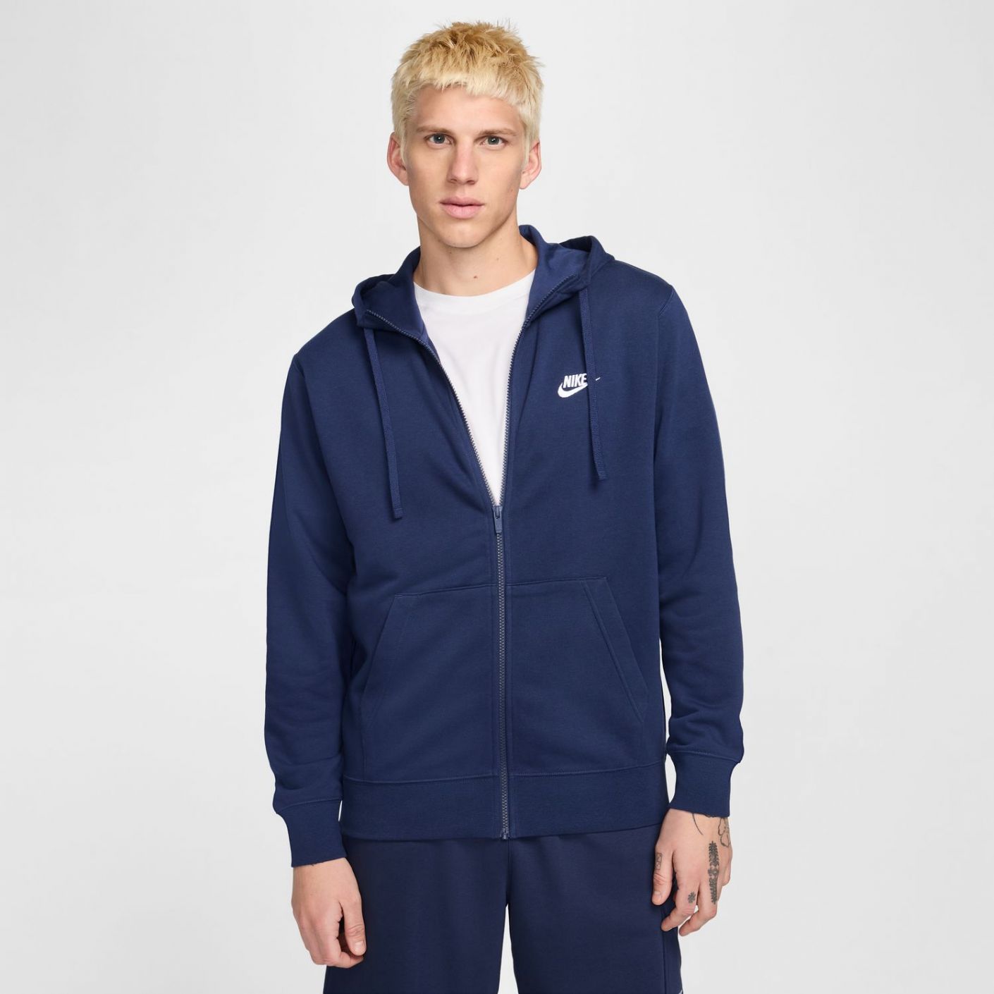 Nike Sportswear Club Mens Full-Zip Hoodie Midnight Navy/Midnight Navy/White