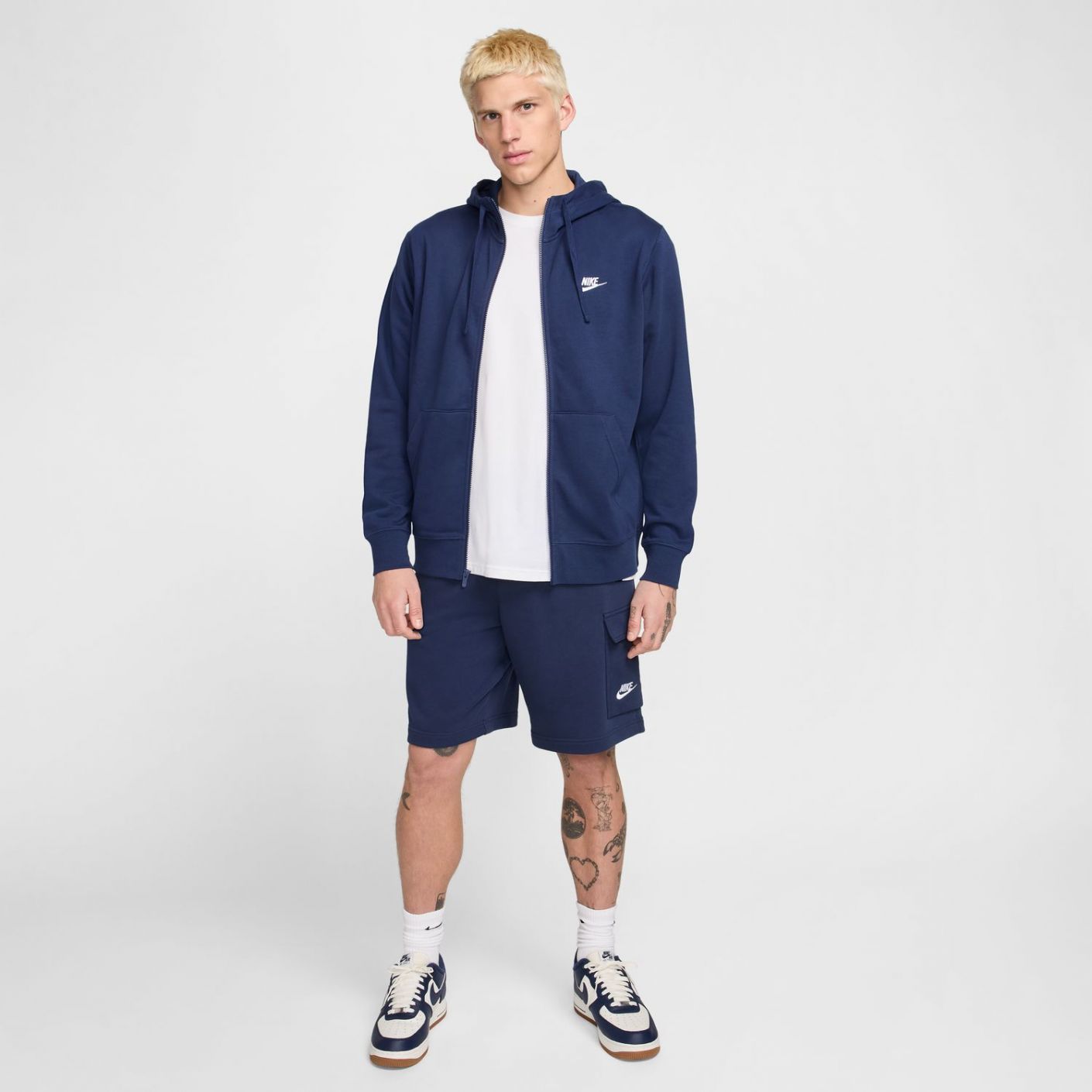 Nike Sportswear Club Mens Full-Zip Hoodie Midnight Navy/Midnight Navy/White