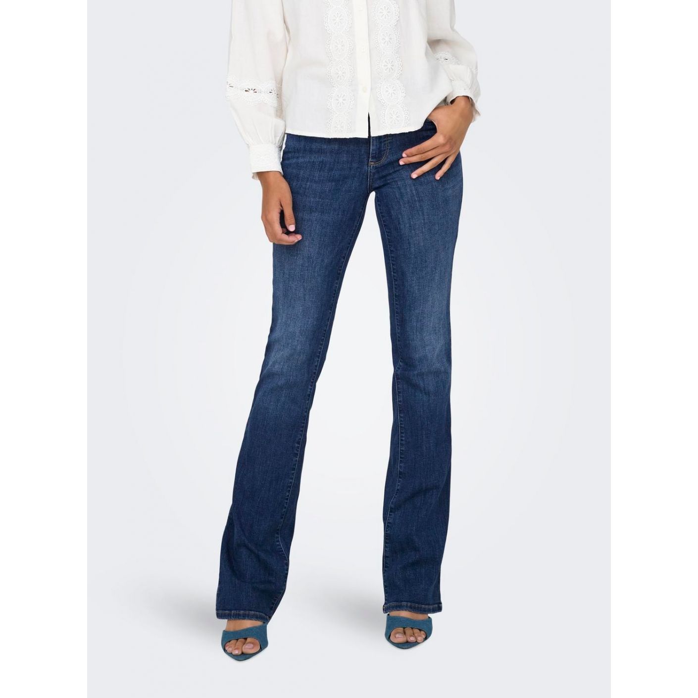 Only Jeans Onlann Mid Flared Dark Blue da Donna