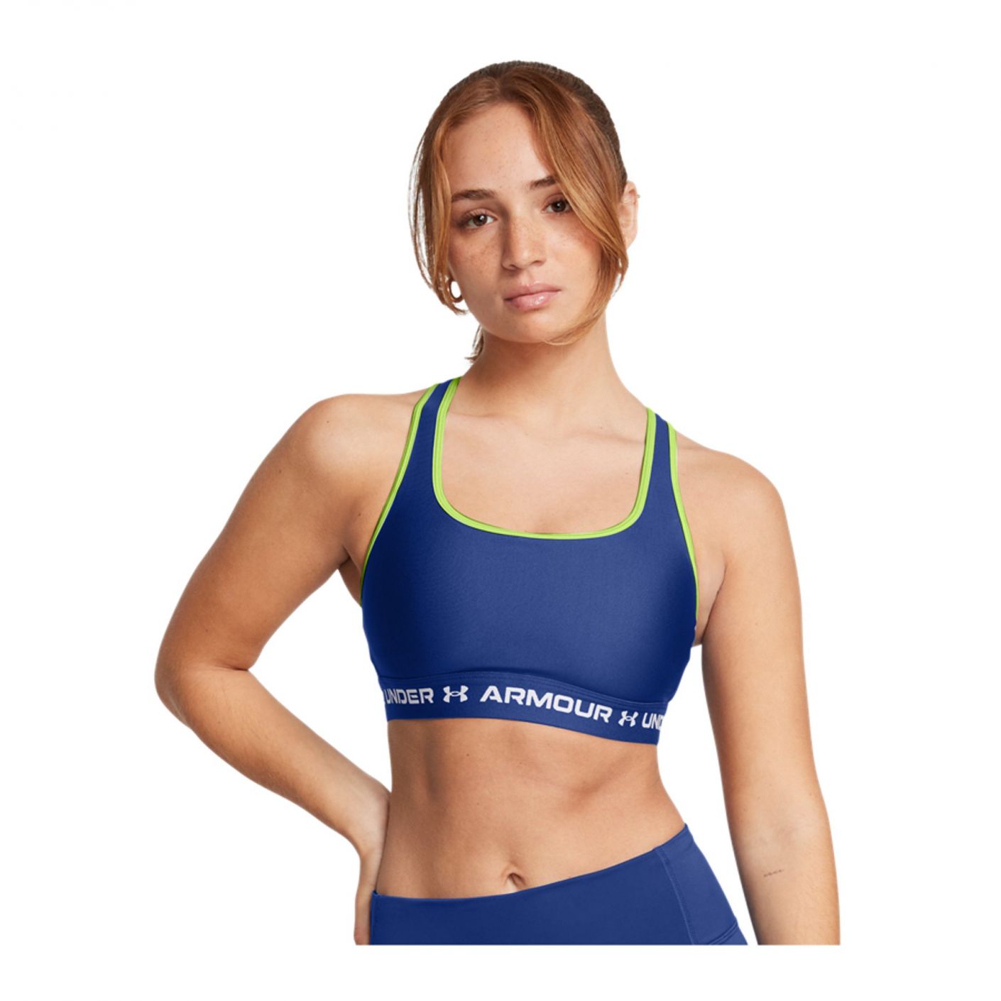 Under Armor Crossback Mid Bra Tech Blue/Retro Green