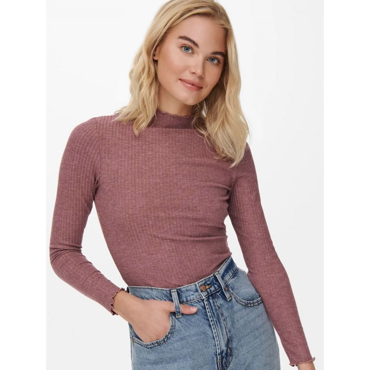 Only Onlemma Top a collo alto Rose BrownMelange da Donna