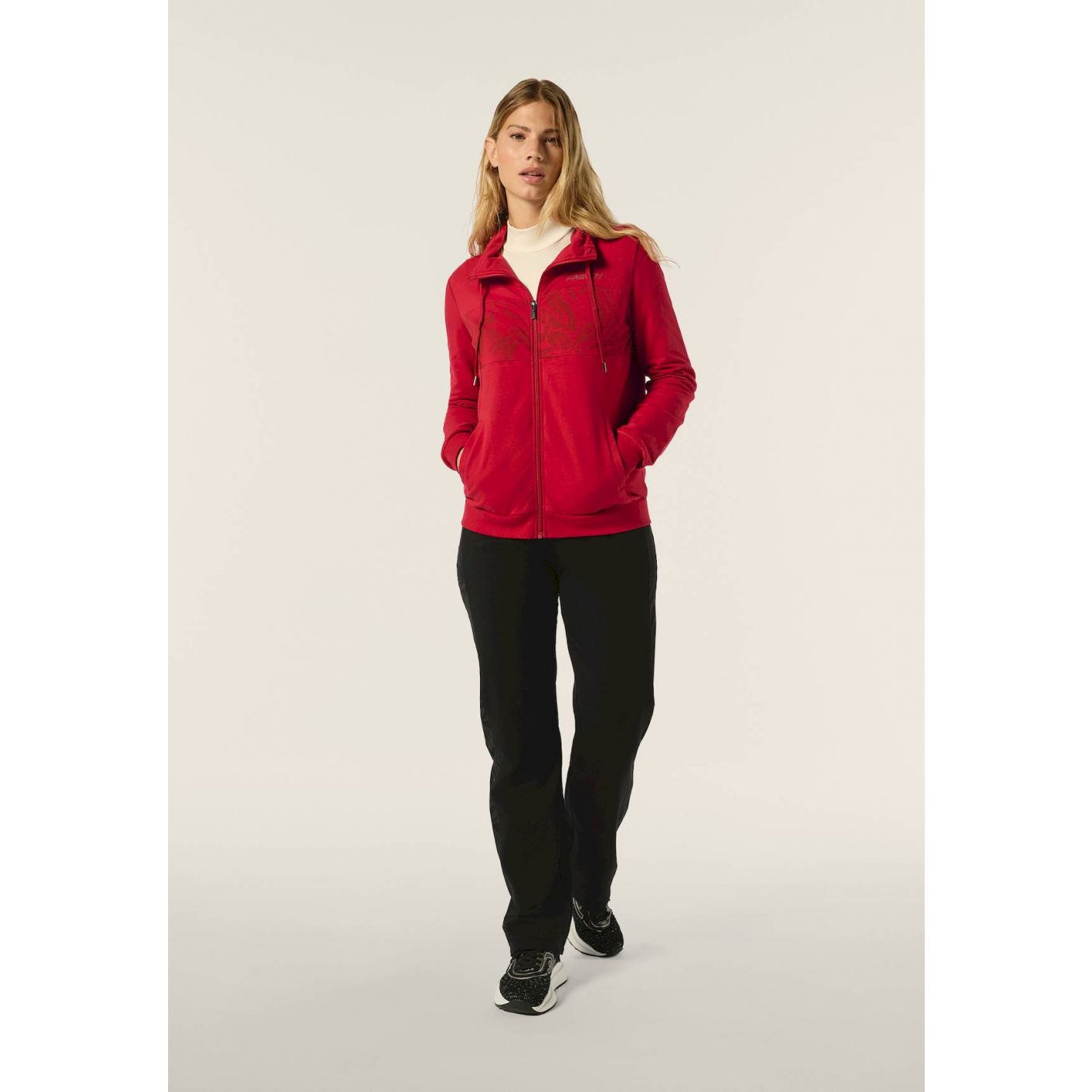 Freddy Women's zip-up tracksuit with high neck in fleece with floral details