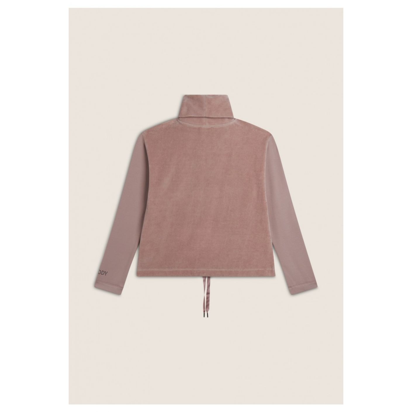 Freddy High Neck Sweatshirt with Velvet Bust and Drawstring Bottom Pink