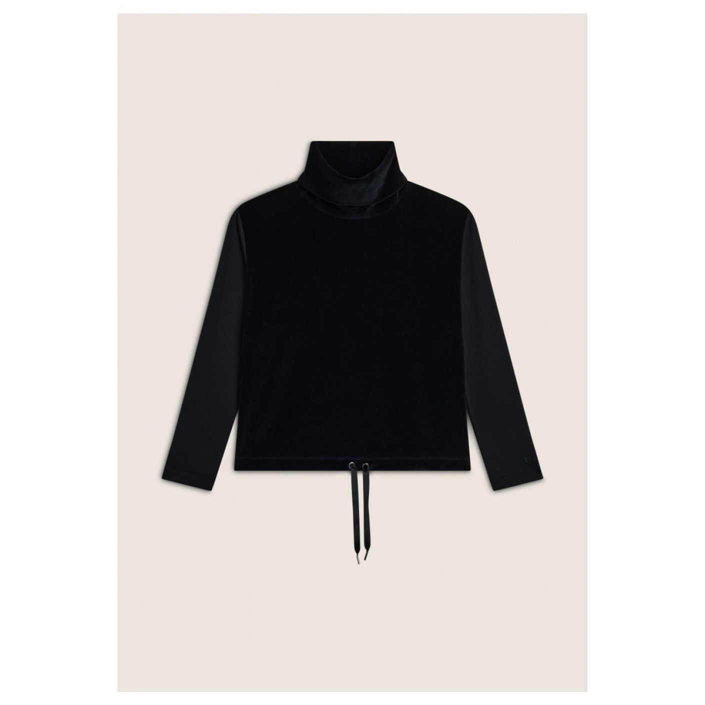 Freddy High Neck Sweatshirt with Velvet Bust and Drawstring Bottom Black