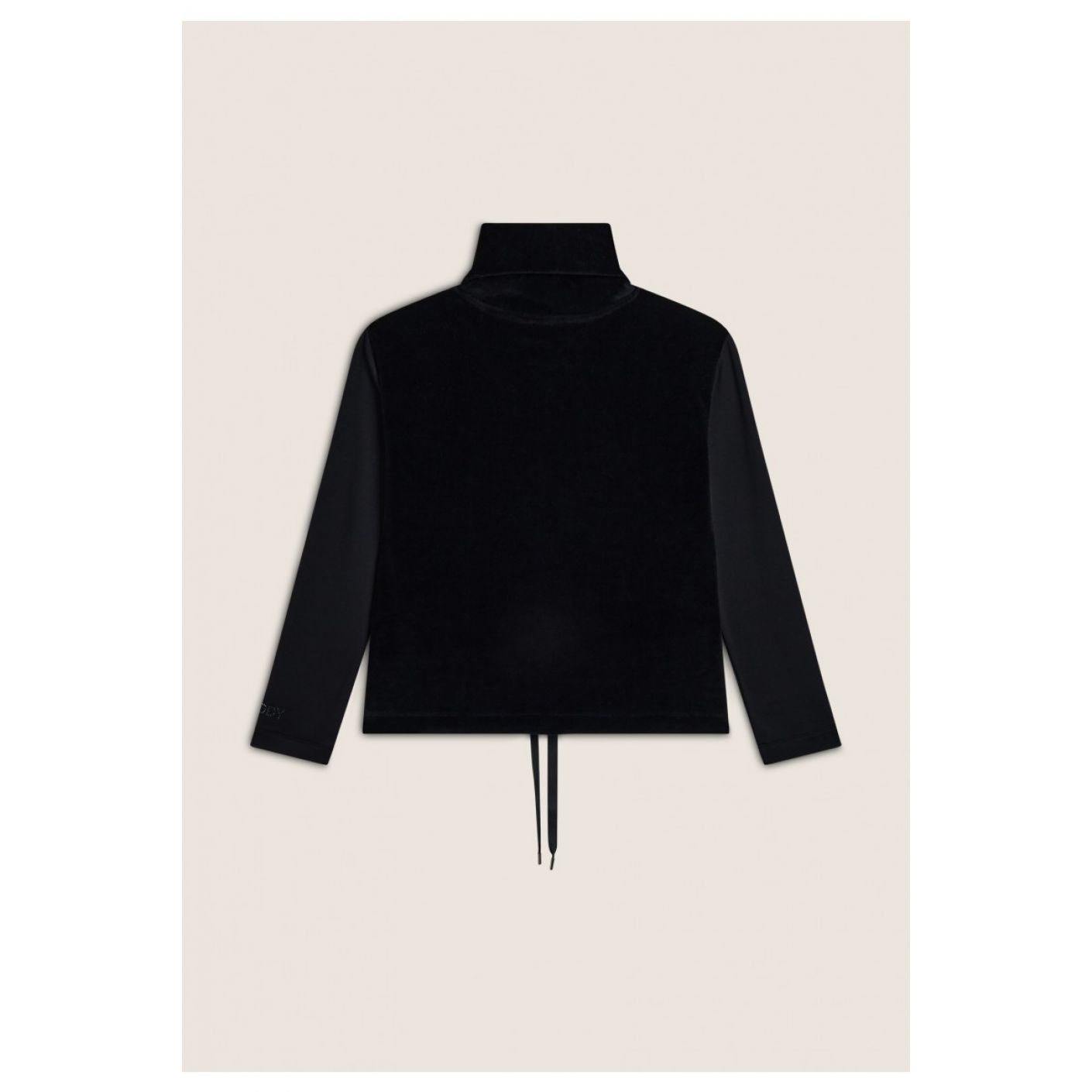 Freddy High Neck Sweatshirt with Velvet Bust and Drawstring Bottom Black