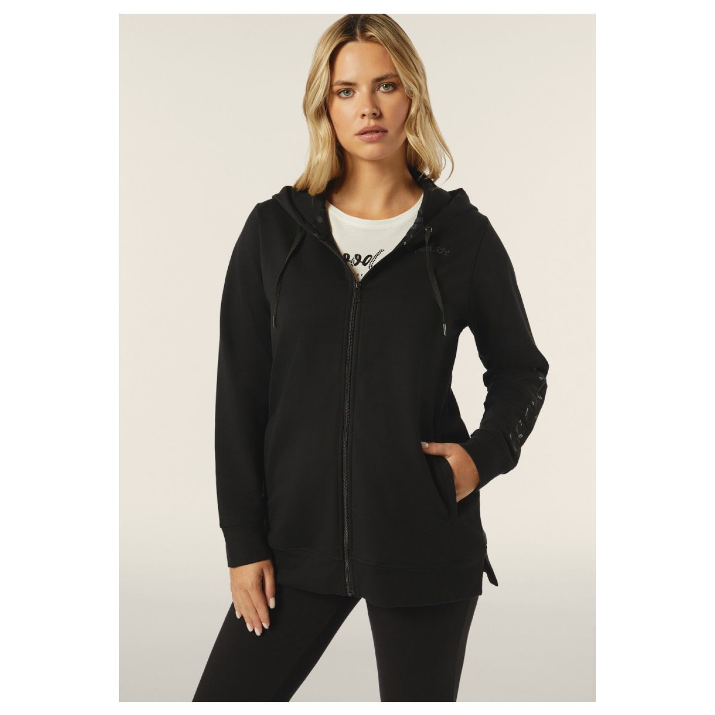 Freddy Women's Oversized Hoodie Zip Up Sweatshirt with Embroidered Logo Black