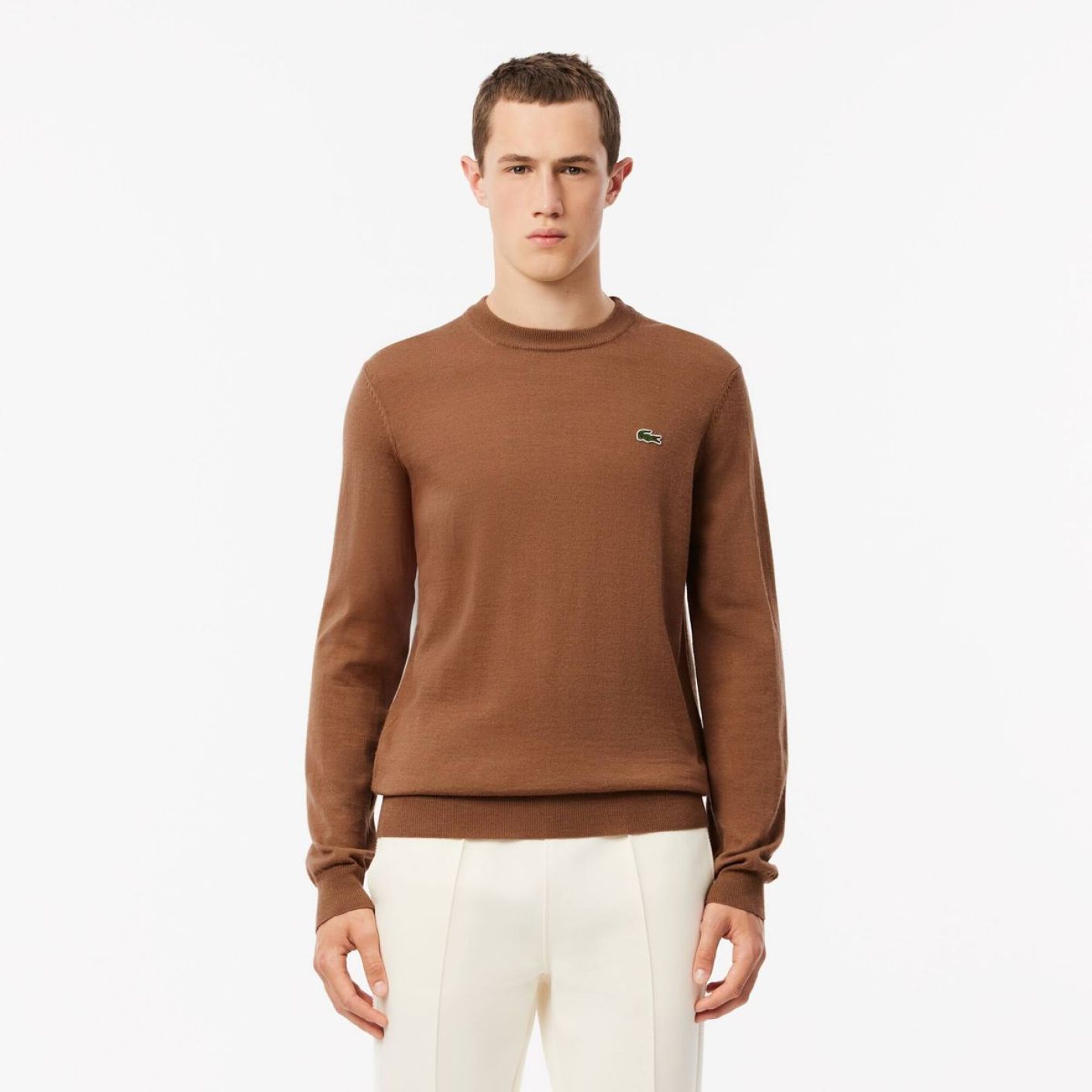 Lacoste Pullover girocollo in lana Marrone da Uomo