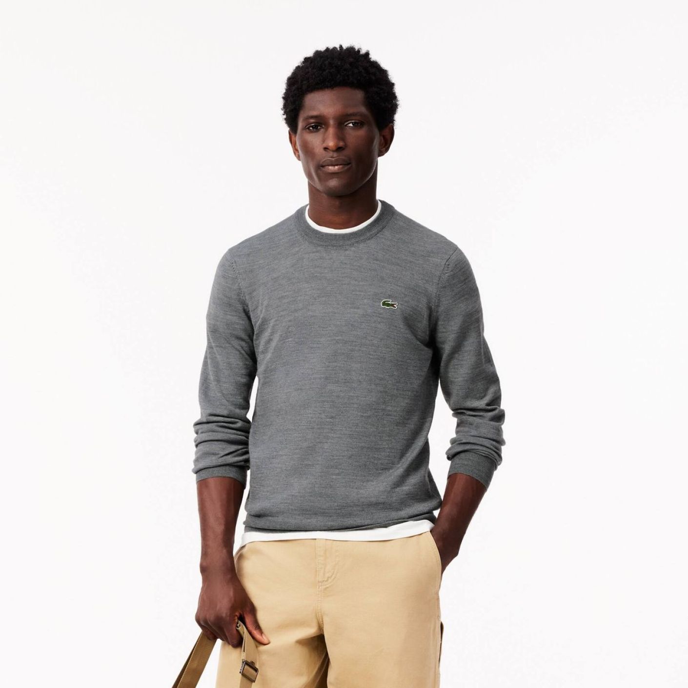 Lacoste Pullover girocollo in lana Grigio da Uomo