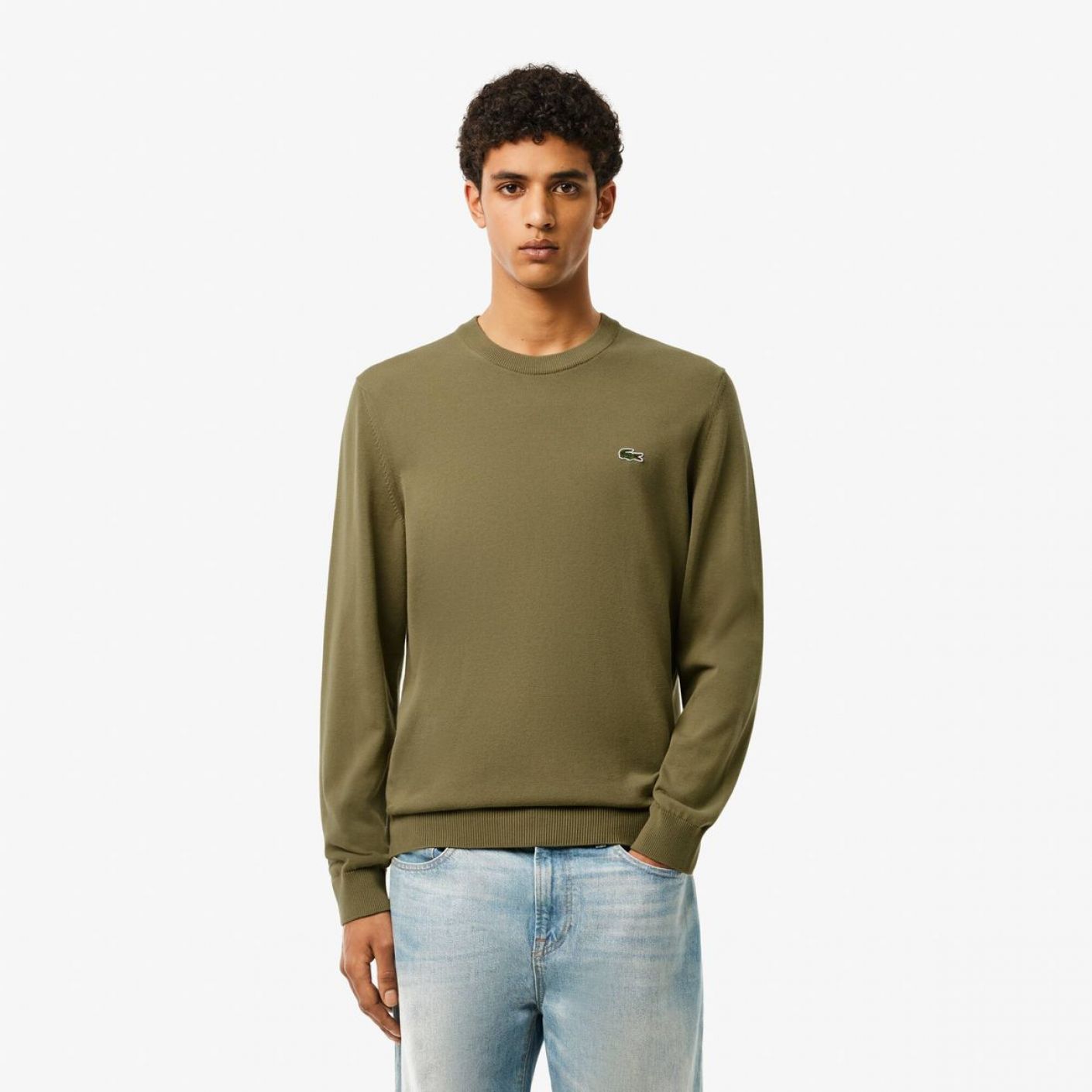 Lacoste Pullover da Uomo con Collo Rotondo Organico Verde Cachi