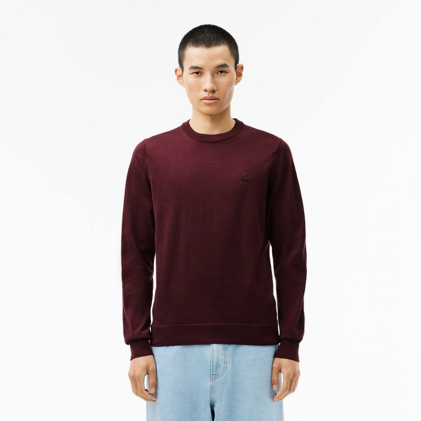 Lacoste Pullover da Uomo in lana con Collo Rotondo Bordeaux Scuro