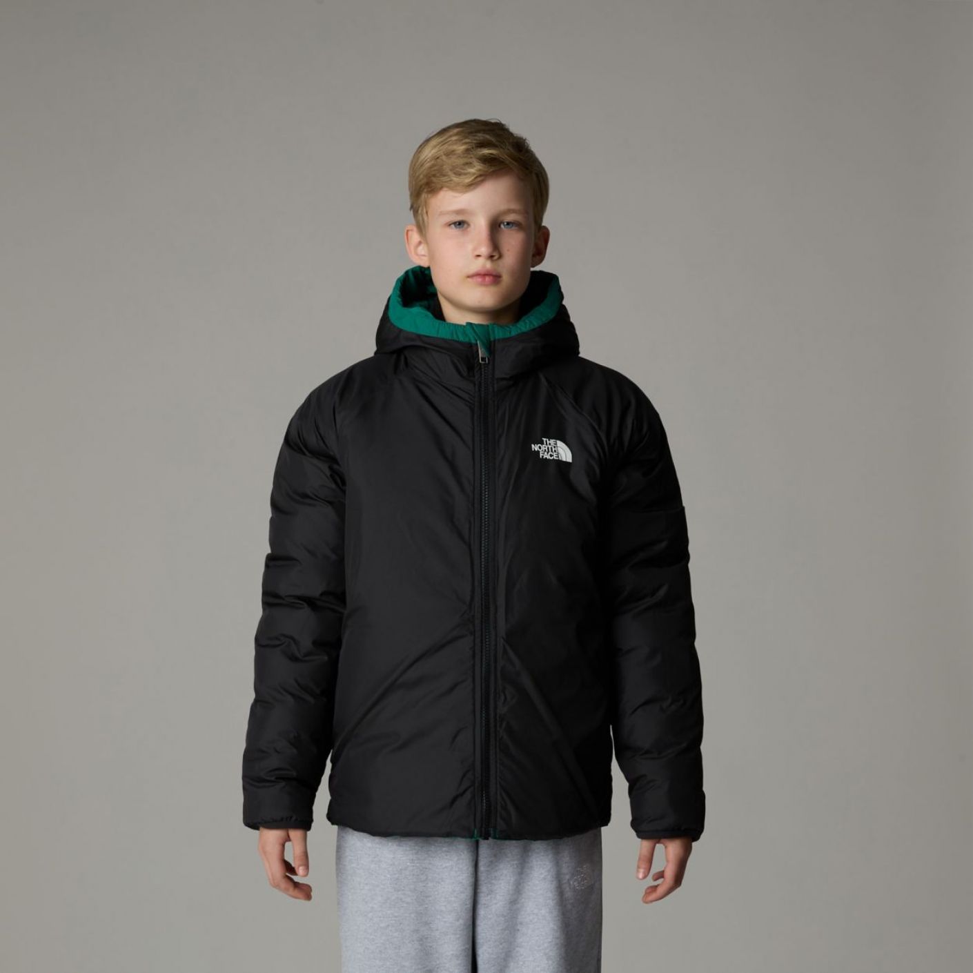 The North Face Reversible Perrito Hooded Jacket Evergreen Da Ragazzo