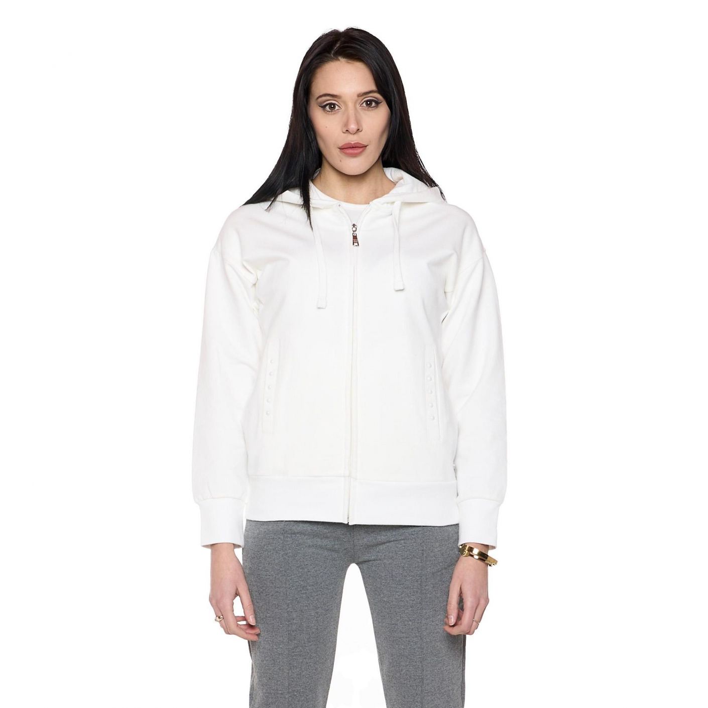 Leone Felpa Pearl con cappuccio e zip Off White da Donna